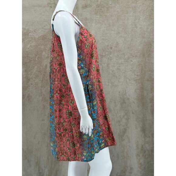 Paani Dress Womens Medium Red Blue‎ Floral Boho Sleeveless Sheer Pockets Beach - Picture 3 of 10